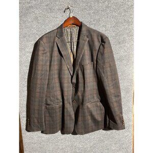 Tallia Blazer Mens 44 Brown Plaid Two Button Sport Coat Jacket Notch Lapel